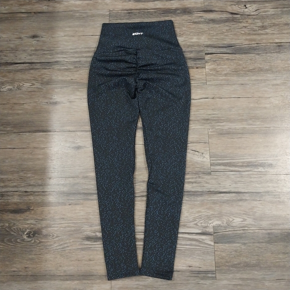 Echt Print High Rise Scrunch Leggings Size xs Womens Black Workout Stretch Pants - Picture 6 of 9